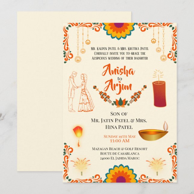 Invitation Mariage hindou floral numérique (Devant / Derrière)