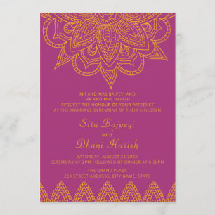 Invitation Mariage hindou indien couleur rose Mehndi