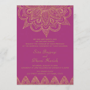 Invitation Mariage hindou indien de Mehndi Gold rose pâle