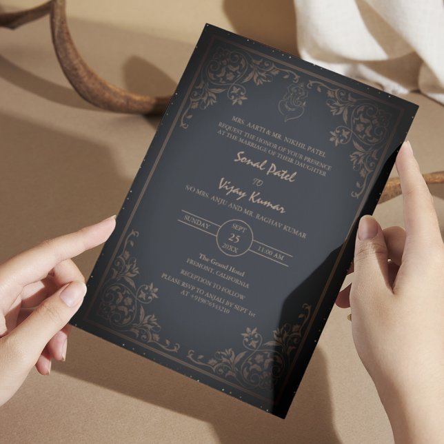 Invitation Mariage hindou indien Ganesha Logo Dark Intricte (Créateur téléchargé)