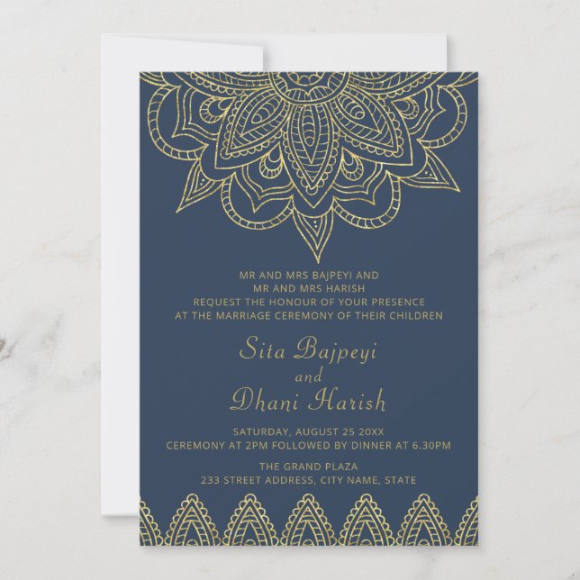 Invitation Mariage hindou Mehndi de la marine indienne (Devant)