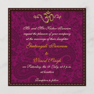 Invitation mariage hindoue de la brocade de Magenta damask