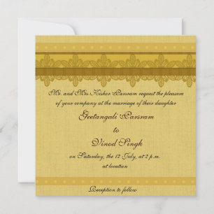 Invitation mariage hindu de brocade d'or
