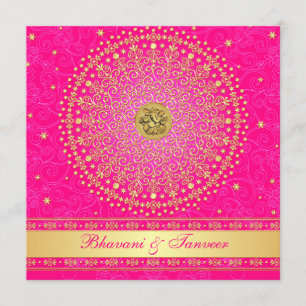 Invitation Mariage   Hindu   Ganesh   Rose, Or   Défilés