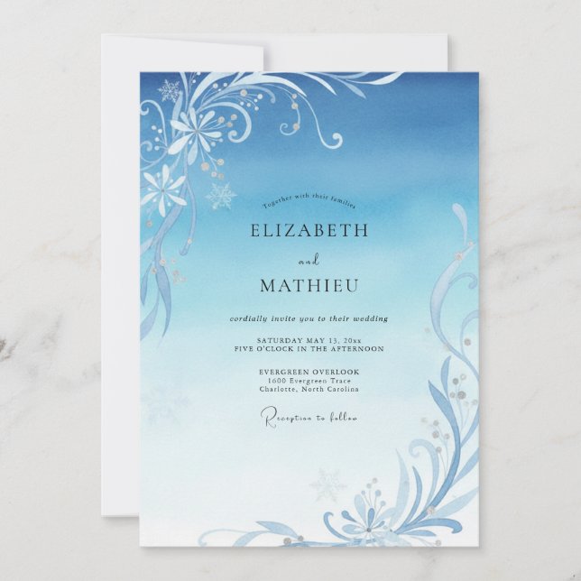 Invitation Mariage Hiver Eucalyptus Filigrane de Glace (Devant)