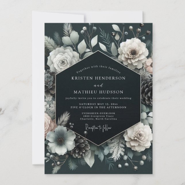 Invitation Mariage hivernal au charbon de bois (Devant)