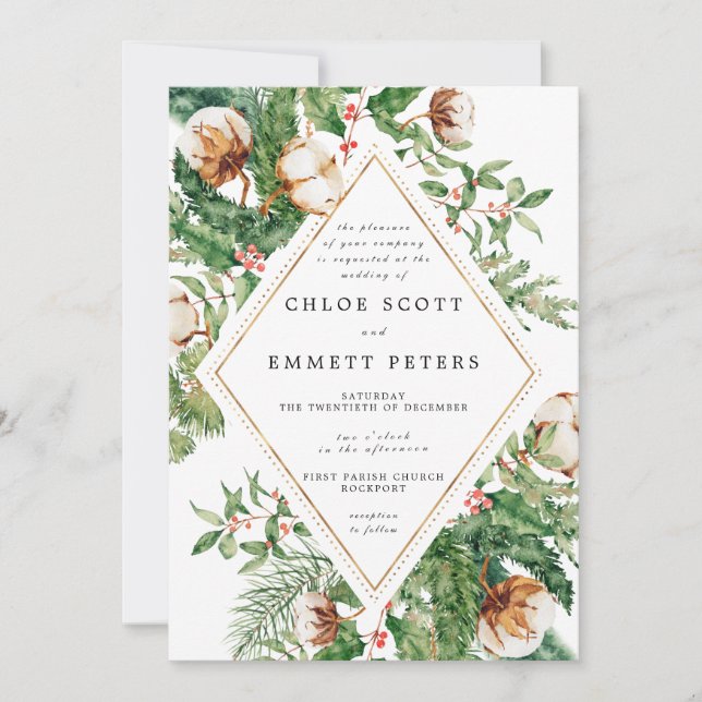 Invitation Mariage hivernal blanc blanc blanc de pin (Devant)