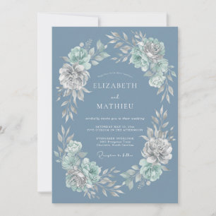 Invitation Mariage hivernal bleu acier croquant