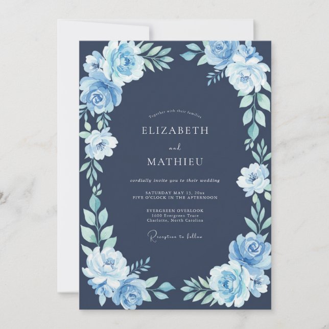 Invitation Mariage hivernal bleu glacial de minuit (Devant)