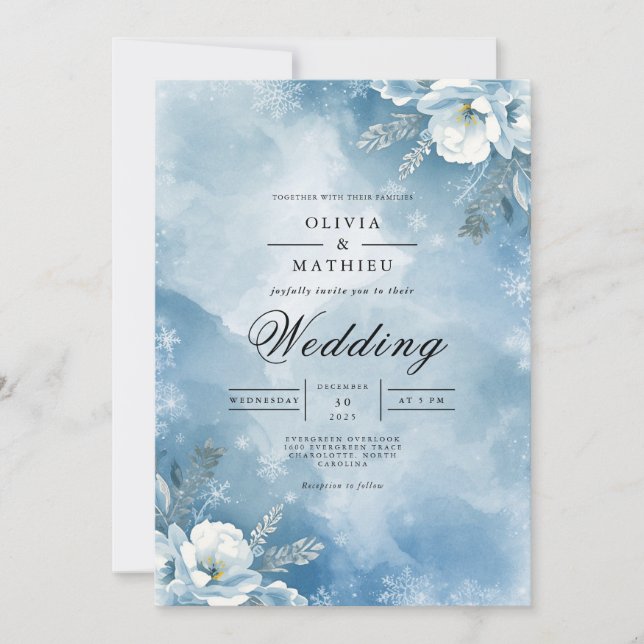 Invitation Mariage hivernal bleu Icy (Devant)