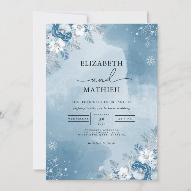 Invitation Mariage hivernal bleu Icy (Devant)