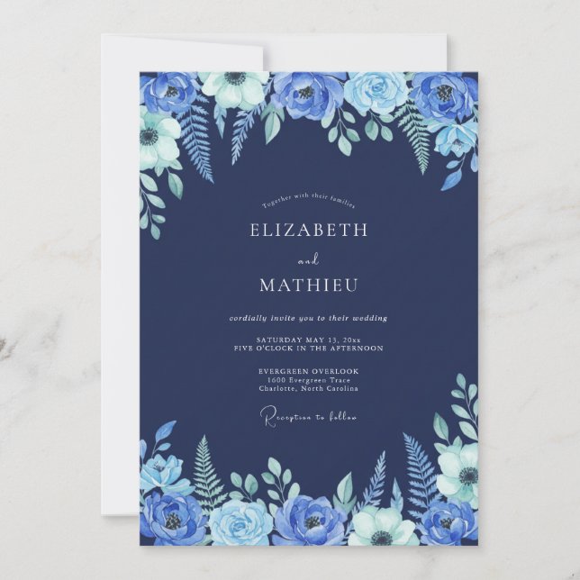 Invitation Mariage hivernal bleu marine (Devant)
