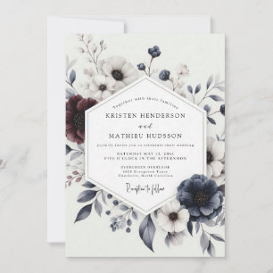 Invitation Mariage hivernal bordeaux et marine en fleurs