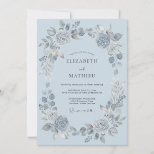 Invitation Mariage hivernal brumeux bleu poussiéreux
