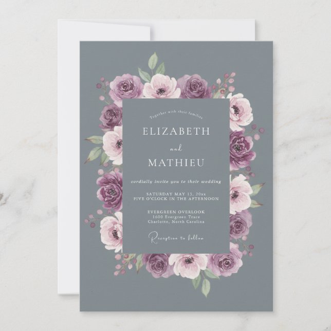 Invitation Mariage hivernal brumeux gris ardoise (Devant)