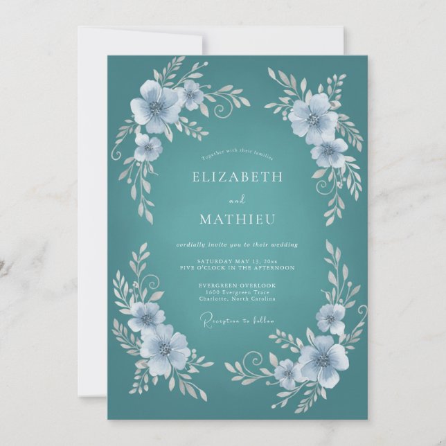 Invitation Mariage hivernal cyan poli (Devant)