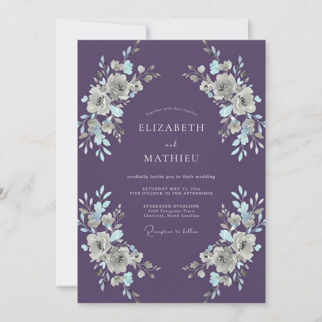 Invitation Mariage hivernal d'améthyste d'humeur (Devant)
