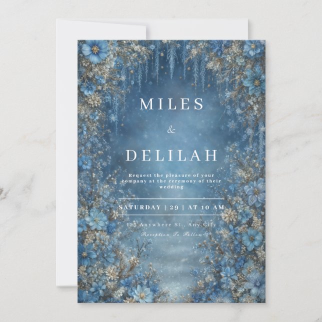 Invitation Mariage hivernal de conte de fées à motif floral b (Devant)