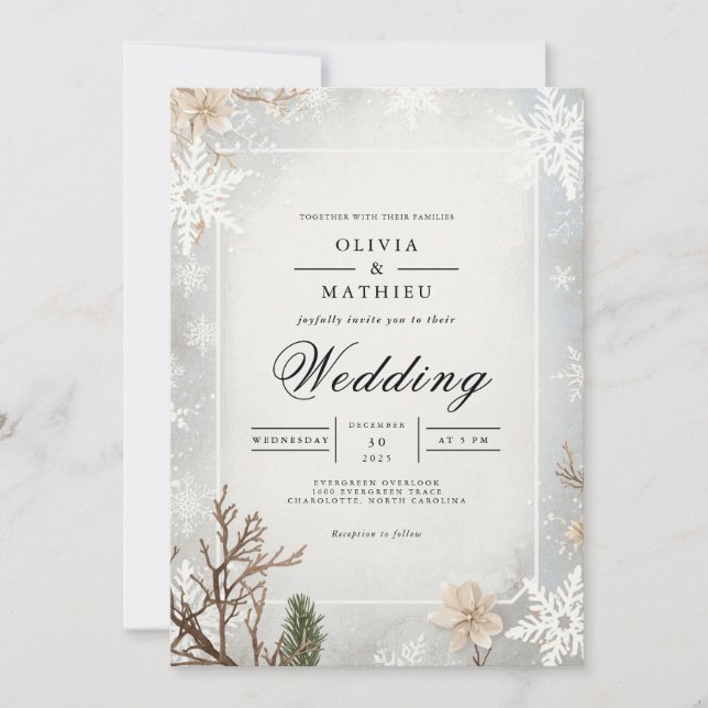Invitation Mariage hivernal de la branche gelée (Devant)