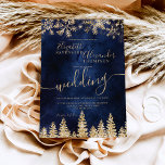 Invitation Mariage hivernal de Noël de la marine de pin d'or<br><div class="desc">C'est le moment de célébrer votre thème mariage hiver merveilleux avec cette luxueuse parties scintillant d'or jaune étincelles et rose parties scintillant d'or forêt de pins sur un élégant arrière - plan d'aquarelle bleu marine,  avec une typographie de police de script cool moderne.</div>