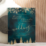 Invitation Mariage hivernal de Noël en pin vert d'or<br><div class="desc">C'est le moment de célébrer votre thème mariage hivernal avec cette luxueuse parties scintillant d'or jaune étincelante et rose parties scintillant d'or forêt de pins sur un élégant arrière - plan d'aquarelle vert émeraude,  avec une typographie de police de script cool moderne.</div>