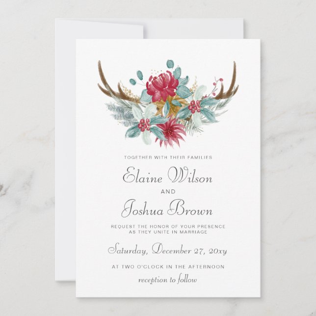 Invitation Mariage hivernal des cerfs de bois (Devant)