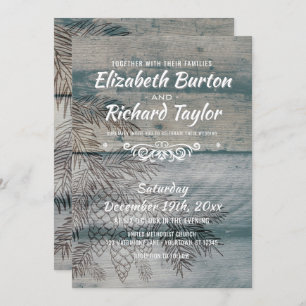 Invitation Mariage hivernal d'un pin d'arbre à bois rustique