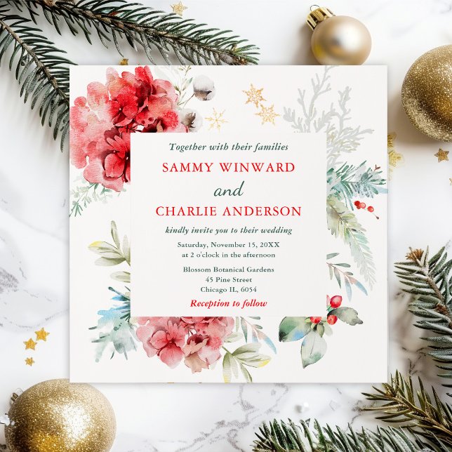 Invitation Mariage hivernal élégant avec flore et verdure (Créateur téléchargé)