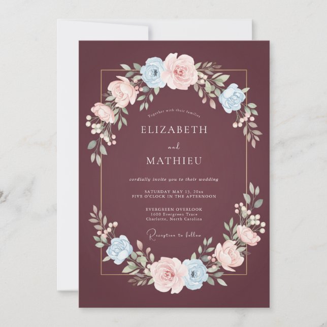 Invitation Mariage hivernal élégant bordeaux (Devant)