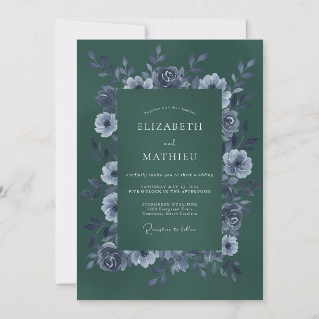 Invitation Mariage hivernal élégant de couleur vert forêt (Devant)