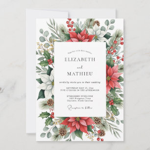 Invitation Mariage hivernal émeraude rouge luxuriant