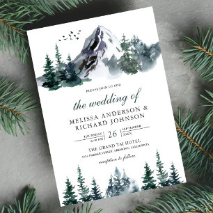 Invitation Mariage hivernal en aquarelle rustique en forêt de