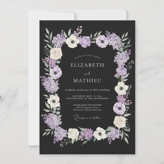 Invitation Mariage hivernal enchanteur noir (Devant)