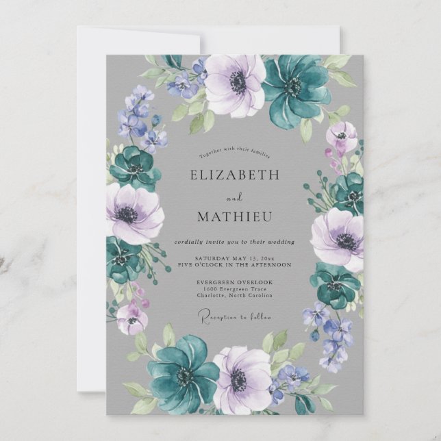 Invitation Mariage hivernal enchanteur sarcelle (Devant)