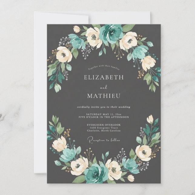 Invitation Mariage hivernal éthéré bleu aqua (Devant)