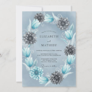 Invitation Mariage hivernal éthéré bleu glace