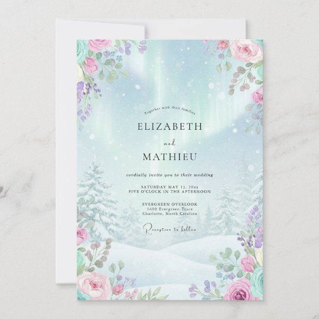 Invitation Mariage hivernal éthéré bleu glacial (Devant)