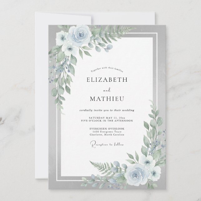 Invitation Mariage hivernal éthéré bleu pâle (Devant)