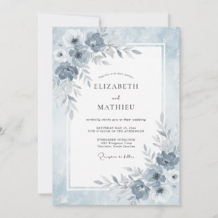 Invitation Mariage hivernal éthéré bleu poussiéreux