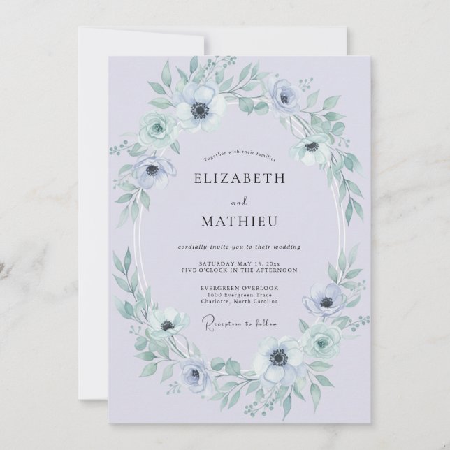 Invitation Mariage hivernal éthéré lavande pâle (Devant)