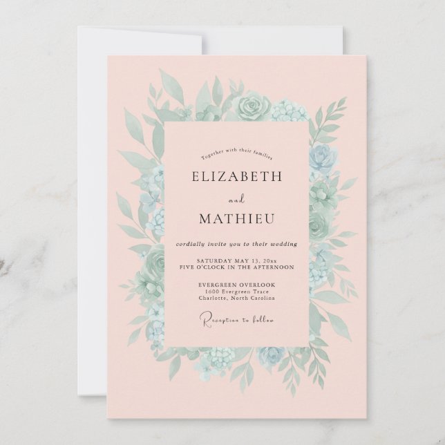Invitation Mariage hivernal éthéré rose poudré (Devant)
