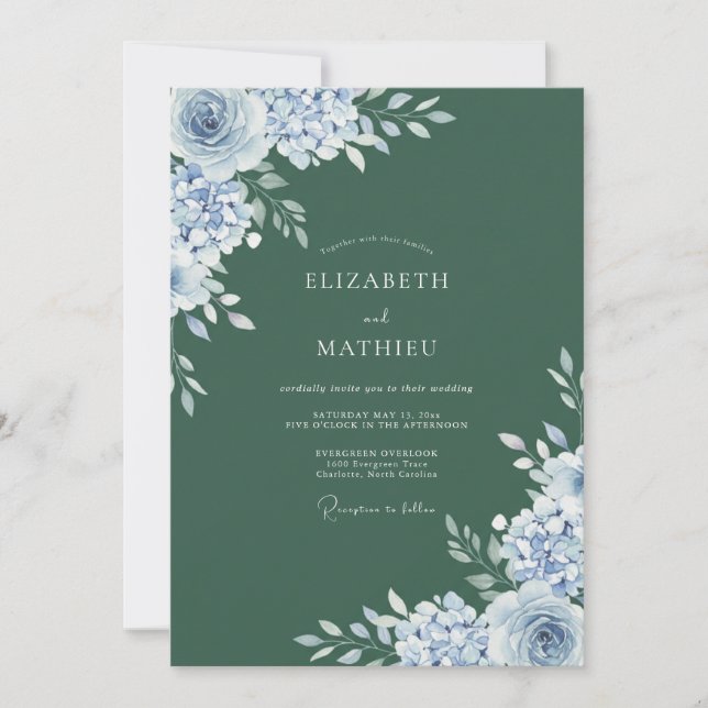 Invitation Mariage hivernal éthéré vert forêt (Devant)