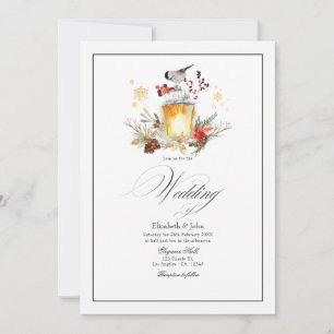 Invitation Mariage hivernal féérique au pin rustique et à l'é