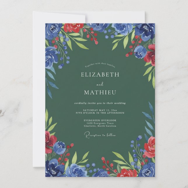 Invitation Mariage hivernal festif vert forêt (Devant)