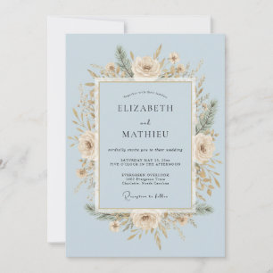 Invitation Mariage hivernal givré bleu glace