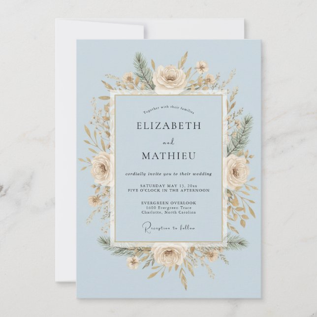 Invitation Mariage hivernal givré bleu glace (Devant)