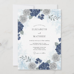 Invitation Mariage hivernal givré indigo