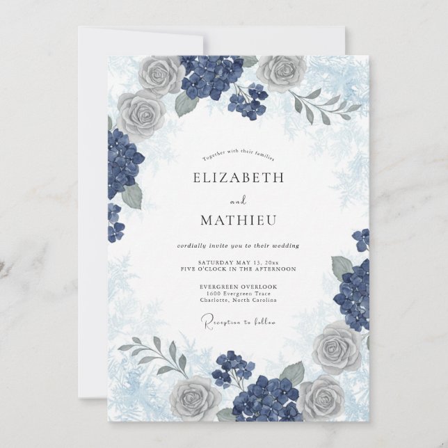 Invitation Mariage hivernal givré indigo (Devant)