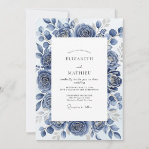 Invitation Mariage hivernal glacial bleu ardoise