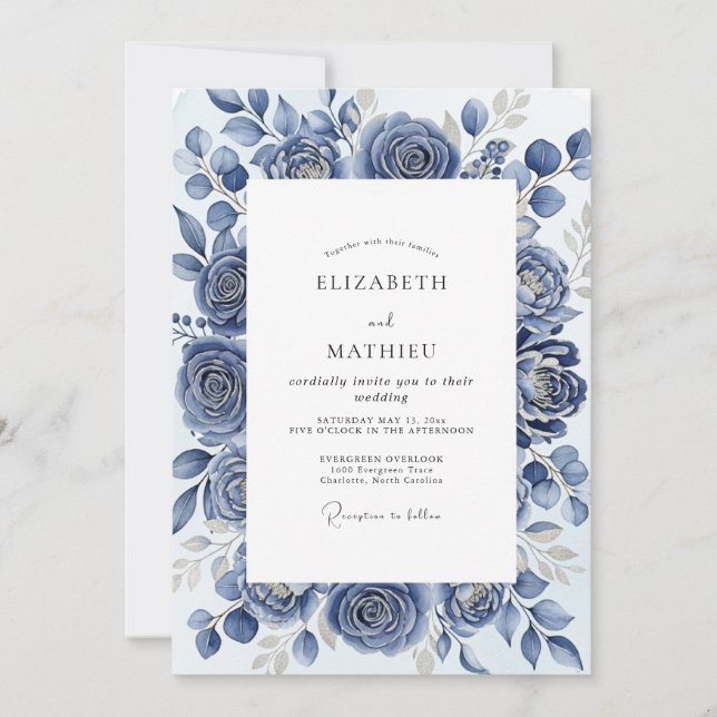 Invitation Mariage hivernal glacial bleu ardoise (Devant)